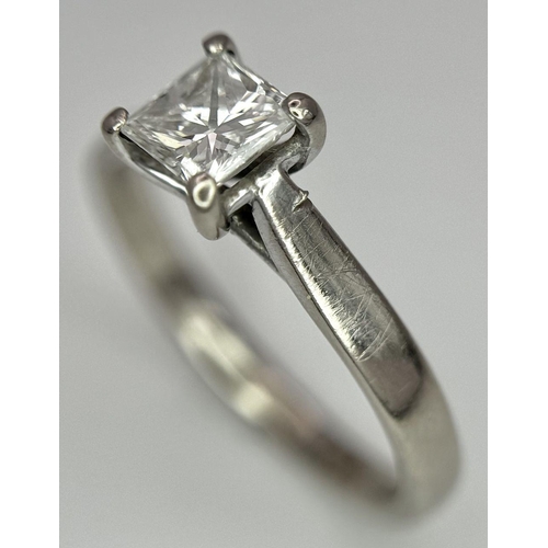 64 - An 18K White Gold Princess Cut Solitaire Ring. 0.46ct. Comes with an IGI certificate. 3g total weigh... 