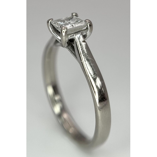 64 - An 18K White Gold Princess Cut Solitaire Ring. 0.46ct. Comes with an IGI certificate. 3g total weigh... 