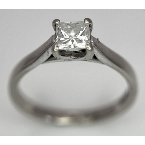 64 - An 18K White Gold Princess Cut Solitaire Ring. 0.46ct. Comes with an IGI certificate. 3g total weigh... 