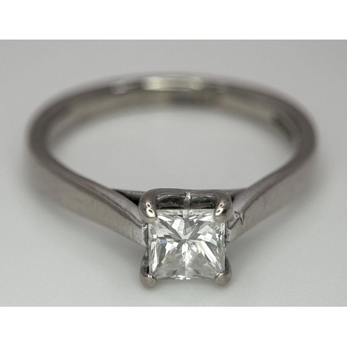 64 - An 18K White Gold Princess Cut Solitaire Ring. 0.46ct. Comes with an IGI certificate. 3g total weigh... 