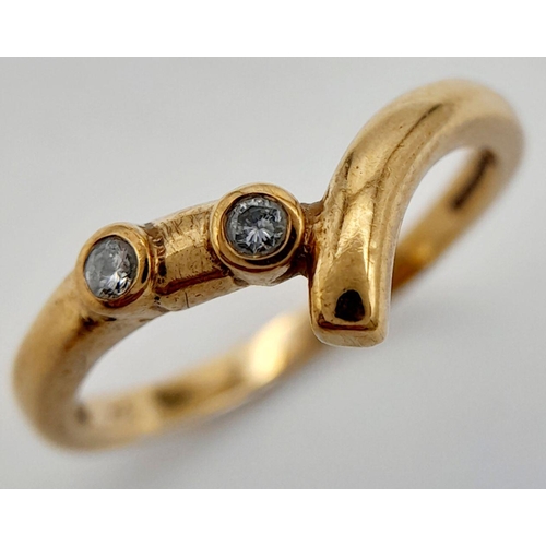 252 - 9 carat GOLD and DIAMOND RING .Lovely modern design set with two round cut DIAMONDS.Full UK hallmark... 