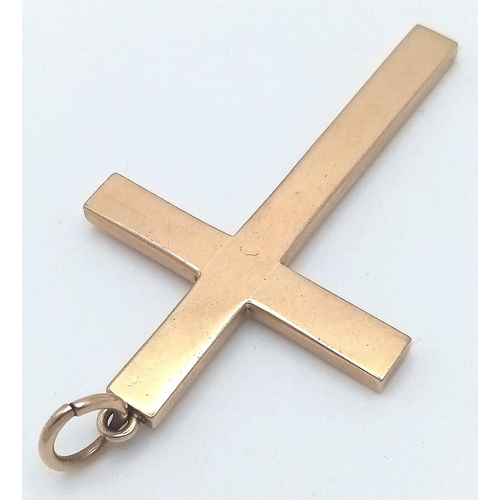 112 - Classic 9 carat GOLD CROSS.Large size nice and chunky with full hallmark to side. 11 grams. 6 x 3.2 ... 