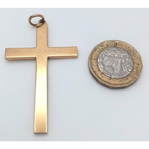 112 - Classic 9 carat GOLD CROSS.Large size nice and chunky with full hallmark to side. 11 grams. 6 x 3.2 ... 