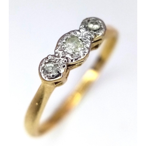 142 - A 18K YELLOW GOLD & PLATINUM VINTAGE TRILOGY DIAMOND RING 2.1G SIZE P.

SC 2048