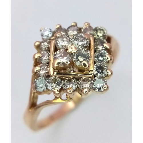 158 - A 18K YELLOW GOLD DIAMOND SQUARE SHAPE CLUSTER RING 0.45CT , 4G , SIZE P.

ref: 5796