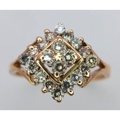 158 - A 18K YELLOW GOLD DIAMOND SQUARE SHAPE CLUSTER RING 0.45CT , 4G , SIZE P.

ref: 5796