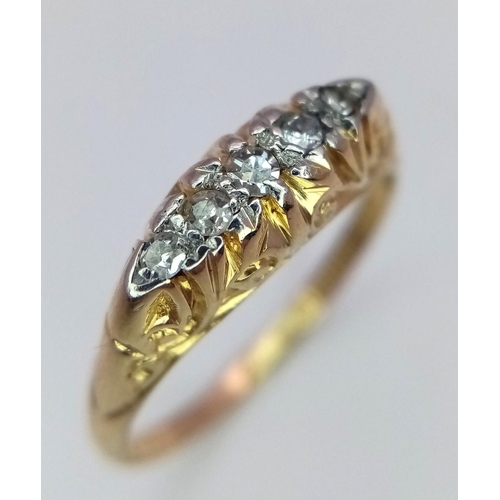 172 - A 18K YELLOW GOLD ANTIQUE DIAMOND 5 STONE RING , 2.5G SIZE P , HALLMARKED BIRMINGHAM 1924 - EXACTLY ... 