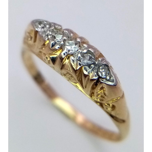 172 - A 18K YELLOW GOLD ANTIQUE DIAMOND 5 STONE RING , 2.5G SIZE P , HALLMARKED BIRMINGHAM 1924 - EXACTLY ... 