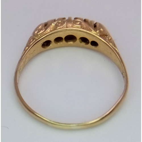 172 - A 18K YELLOW GOLD ANTIQUE DIAMOND 5 STONE RING , 2.5G SIZE P , HALLMARKED BIRMINGHAM 1924 - EXACTLY ... 