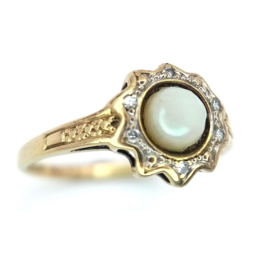 196 - 9 carat GOLD ,SPLIT PEARL and DIAMOND RING. Having split pearl mounted to centre with DIAMOND surrou... 