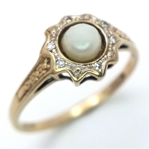 196 - 9 carat GOLD ,SPLIT PEARL and DIAMOND RING. Having split pearl mounted to centre with DIAMOND surrou... 