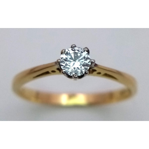 201 - A 18K yellow gold single stone diamond ring, 0.30ct approx diamond, 2.7g, size T. Comes with box.

r... 