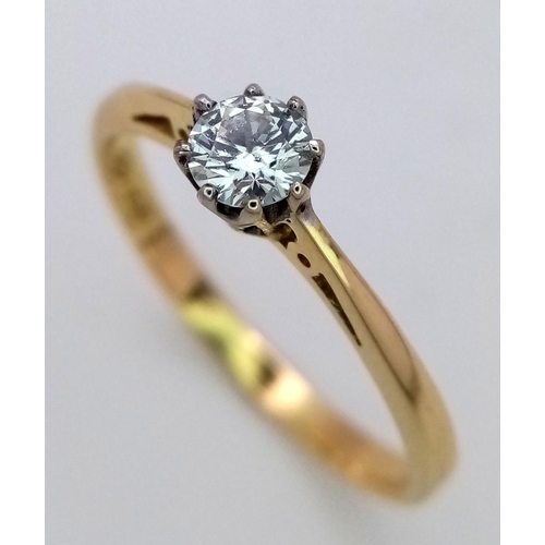 201 - A 18K yellow gold single stone diamond ring, 0.30ct approx diamond, 2.7g, size T. Comes with box.

r... 