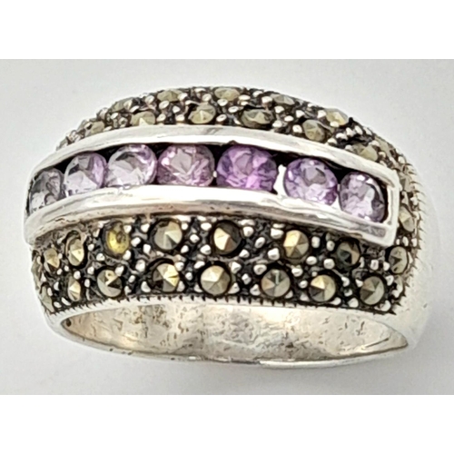 231 - Vintage AMETHYST and SILVER MARCASITE RING.Size Q - R. Exceptional, please see pictures.