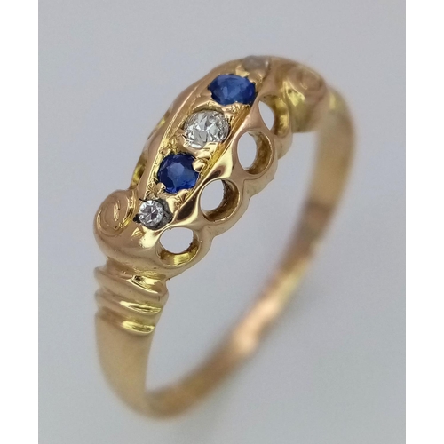 249 - A 18K YELLOW GOLD ANTIQUE OLD CUT DIAMOND & SAPPHIRE RING 1.9G , SIZE N.

ref: 5910