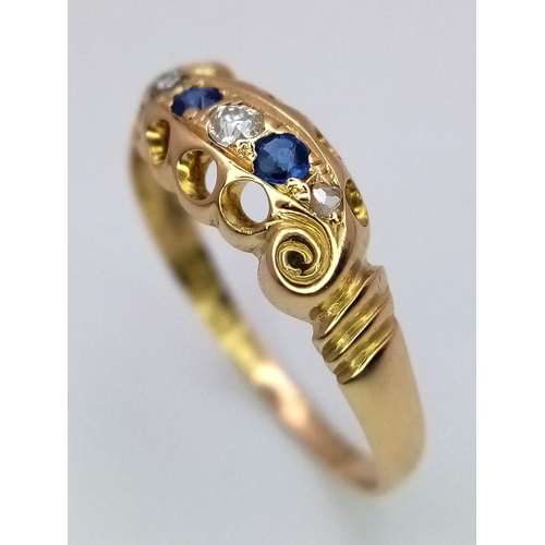 249 - A 18K YELLOW GOLD ANTIQUE OLD CUT DIAMOND & SAPPHIRE RING 1.9G , SIZE N.

ref: 5910