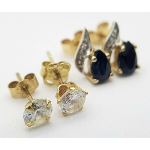 287 - 2 pairs of attractive GEM SET 9 CARAT GOLD STUD EARRINGS. Complete with 9 carat Gold Backs. Please s... 