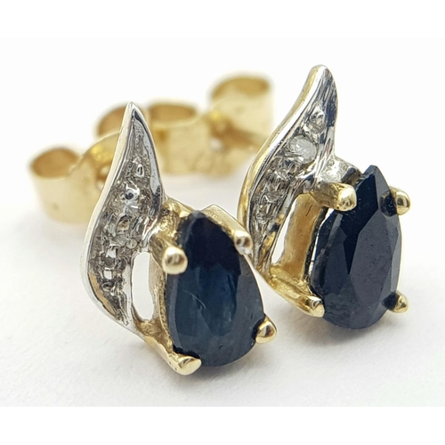 287 - 2 pairs of attractive GEM SET 9 CARAT GOLD STUD EARRINGS. Complete with 9 carat Gold Backs. Please s... 