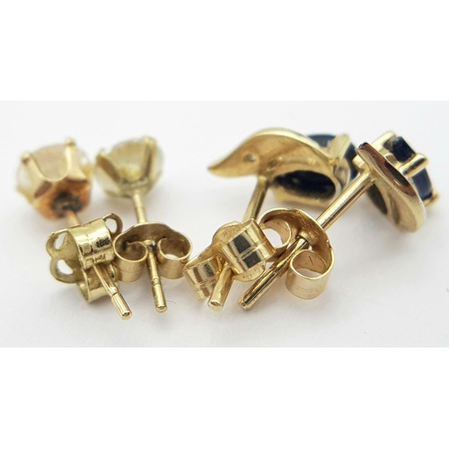 287 - 2 pairs of attractive GEM SET 9 CARAT GOLD STUD EARRINGS. Complete with 9 carat Gold Backs. Please s... 