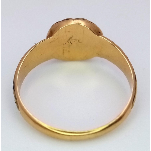 325 - A 15K YELLOW GOLD DIAMOND SET VINTAGE ENAMELLED RING 2.1G SIZE K.

ref: SC 2084