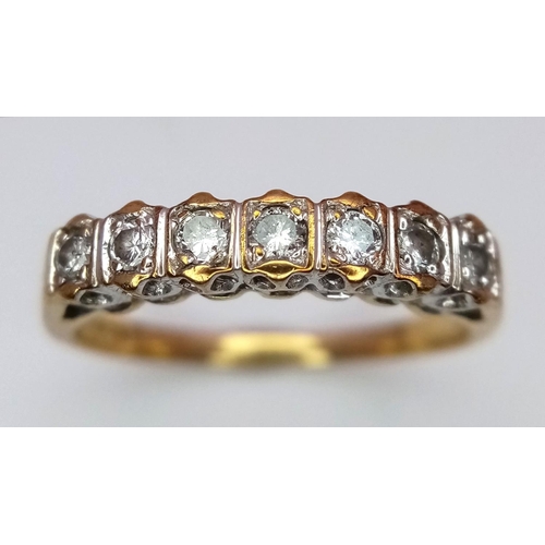 390 - A 9K Yellow Gold Diamond 7 Stone Ring, 0.21ct diamond, 2.5g total weight, size Q.

ref TJ09