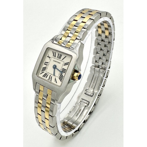 43 - A Vintage Cartier Santos Quartz Ladies Watch. Gold and steel bracelet. Case - 21mm. White dial with ... 