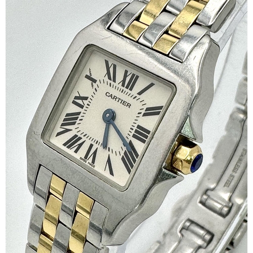 43 - A Vintage Cartier Santos Quartz Ladies Watch. Gold and steel bracelet. Case - 21mm. White dial with ... 