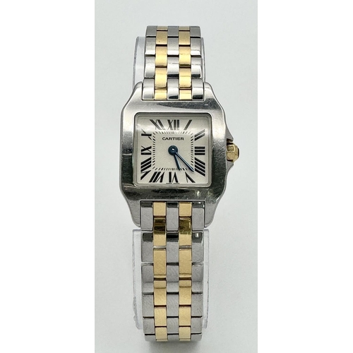 43 - A Vintage Cartier Santos Quartz Ladies Watch. Gold and steel bracelet. Case - 21mm. White dial with ... 