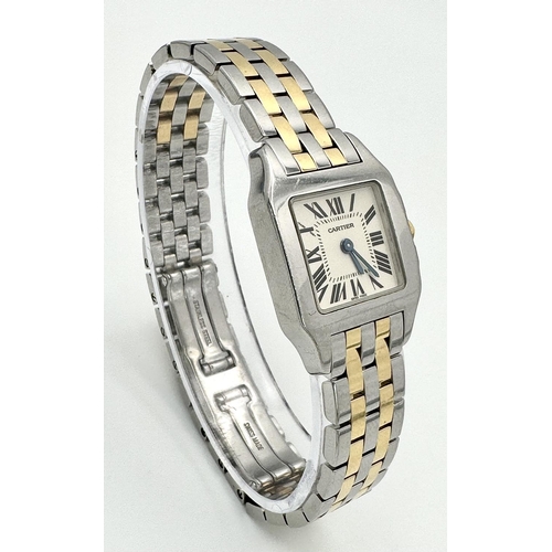 43 - A Vintage Cartier Santos Quartz Ladies Watch. Gold and steel bracelet. Case - 21mm. White dial with ... 