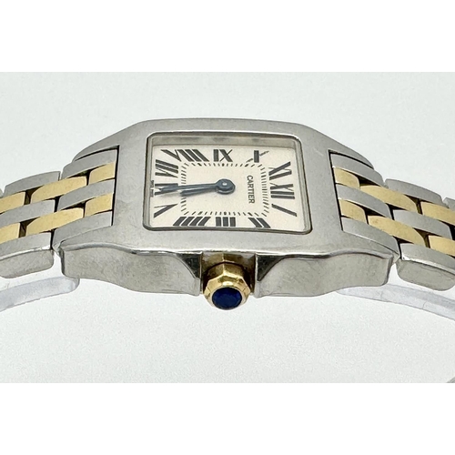 43 - A Vintage Cartier Santos Quartz Ladies Watch. Gold and steel bracelet. Case - 21mm. White dial with ... 