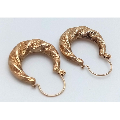 448 - 9 carat GOLD CREOLE ROPE HOOP EARRINGS. 1.8 grams. 2 cm diameter.