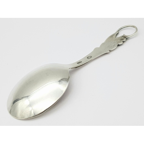 539 - Vintage DANISH  SILVER CADDY SPOON. Hallmark for Carl Cohr Denmark, 1954. Deco style with leaf and b... 