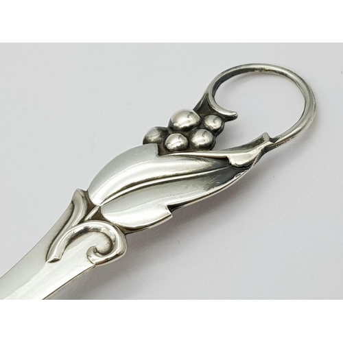 539 - Vintage DANISH  SILVER CADDY SPOON. Hallmark for Carl Cohr Denmark, 1954. Deco style with leaf and b... 