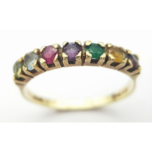 581 - 9 carat GOLD MULTI GEMSTONE RING.Set with Emerald, Ruby,Aquamarine,Topaz,Garnet,Citrine,etc,etc. Ful... 