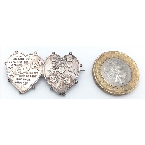 623 - Antique SILVER SWEETHEART MIZPAH BROOCH. Hallmark for Stainton Bros, Birmingham 1905.