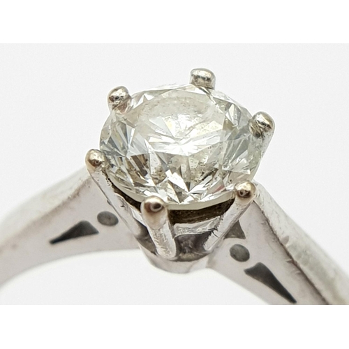 71 - An 18K White Gold Diamond Solitaire Ring. Brilliant round cut diamond - 1ct. Size - N. 4.4g total we... 