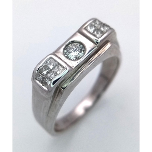 88 - A 18K WHITE GOLD DIAMOND SET THREE STONE RING 0.50CT , 5.9G , SIZE V.

ref: 6104