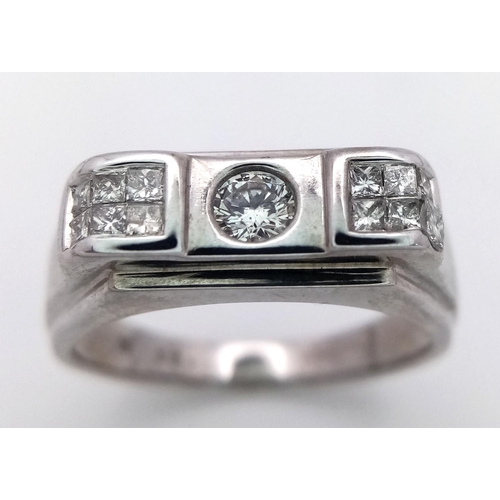 88 - A 18K WHITE GOLD DIAMOND SET THREE STONE RING 0.50CT , 5.9G , SIZE V.

ref: 6104