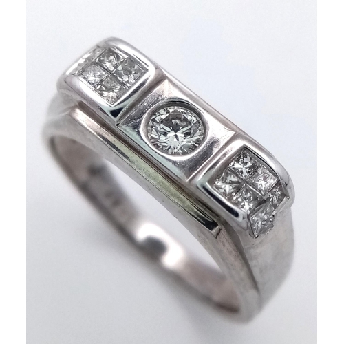 88 - A 18K WHITE GOLD DIAMOND SET THREE STONE RING 0.50CT , 5.9G , SIZE V.

ref: 6104