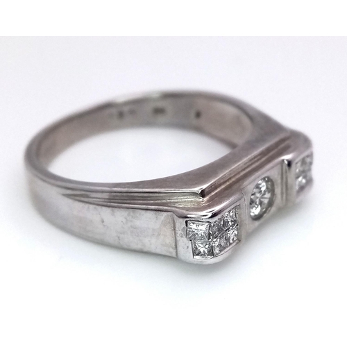 88 - A 18K WHITE GOLD DIAMOND SET THREE STONE RING 0.50CT , 5.9G , SIZE V.

ref: 6104