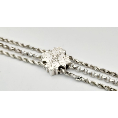 98 - Vintage SILVER WATCH CHAIN NECKLACE.Complete with ‘T’ bar and  a Tassel Fob. SILVER BELCHER and  ROP... 