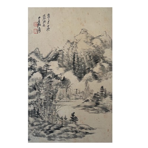 87 - A mountain site with river view - Chinese ink on paper - Attributed to Zhang Daqian (1899-1983), one... 