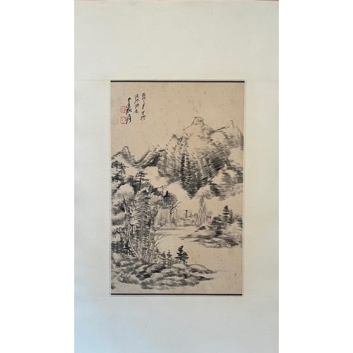 87 - A mountain site with river view - Chinese ink on paper - Attributed to Zhang Daqian (1899-1983), one... 