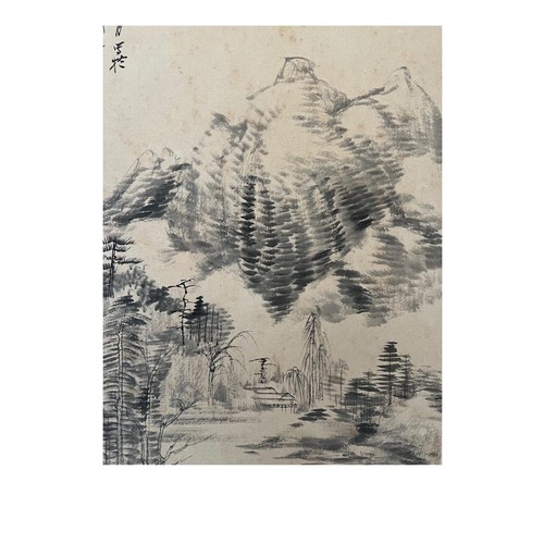 87 - A mountain site with river view - Chinese ink on paper - Attributed to Zhang Daqian (1899-1983), one... 