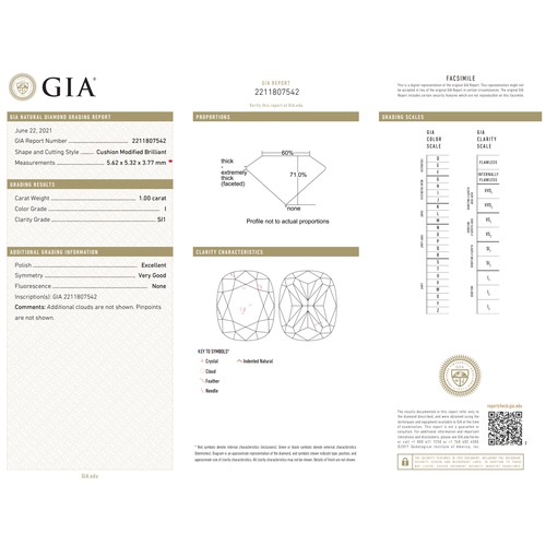 491 - 1.00ct cushion cut DIAMOND stone, colour I, SI1, come with GIA certificate.
Measurement 5.62 - 5.32 ... 