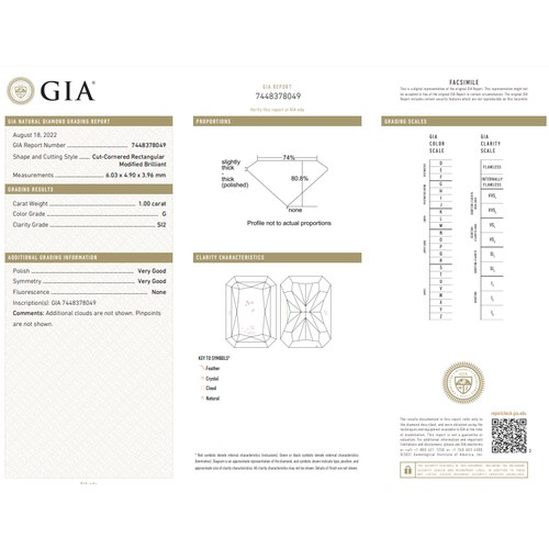 533 - 1.00ct radiant cut DIAMOND stone, colour G, SI2, come with GIA certificate.
Measurement  6.03 - 4.90... 