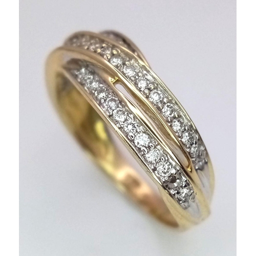 107 - A 18K YELLOW GOLD DIAMOND CROSSOVER RING 0.40CT 4.7G SIZE N.

ref: SC 2054