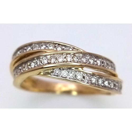 107 - A 18K YELLOW GOLD DIAMOND CROSSOVER RING 0.40CT 4.7G SIZE N.

ref: SC 2054