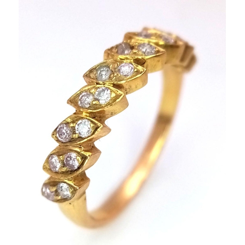 121 - A 18K (TESTED AS) YELLOW GOLD FANCY DIAMOND RING 0.20CT 2.9G SIZE L.

ref: SC 2056