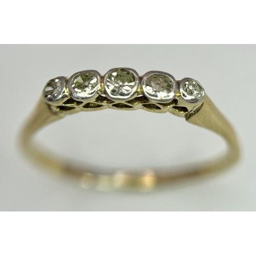 128 - A 18K YELLOW GOLD & PLATINUM VINTAGE 5 STONE DIAMOND RING 1.9G SIZE Q 1/2.

ref: SC 2052